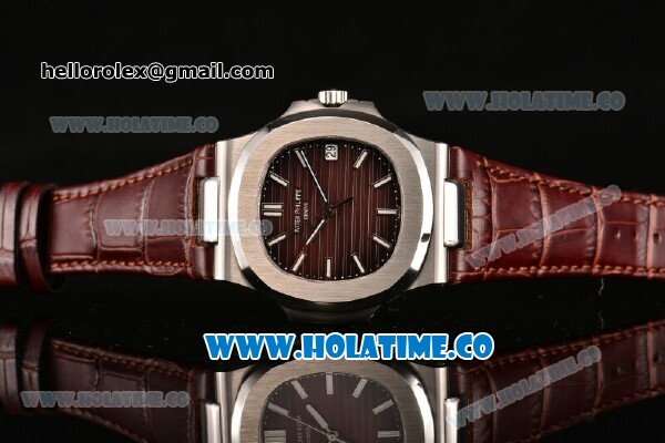 Patek Philippe Nautilus Miyota 9015 Automatic Steel Case with White Stick Markers and Brown Dial (BP) - Click Image to Close